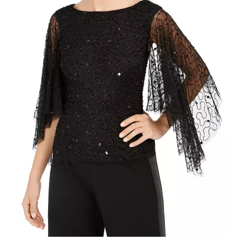 Adrianna Papell Beaded Flutter- Sleeve Top